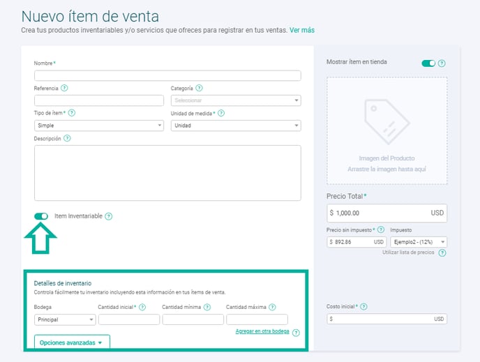 ítem inventariable ayuda alegra