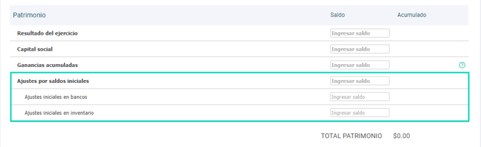 Ajustes por saldos iniciales