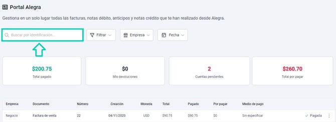 Barra de búsqueda Portal Alegra