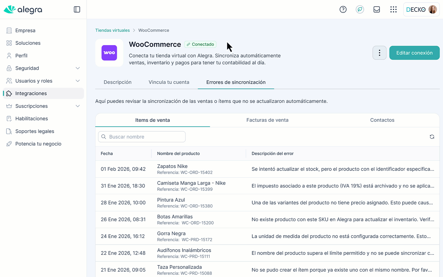 COL_AC_WooCommerce Error Sincronización