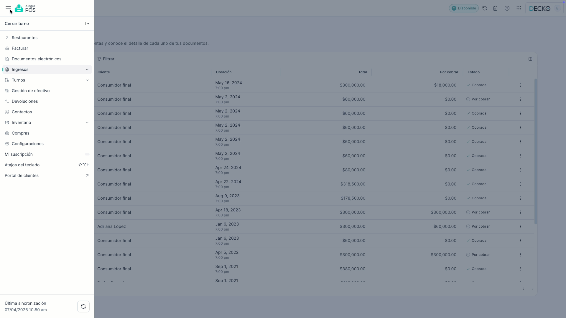 COL_POS_Emitir factura por emitir
