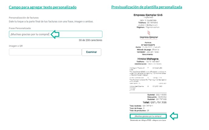 Campo de texto personalizado para plantilla-POS-INT