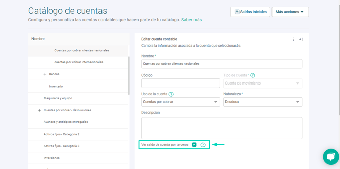 Catálogo de cuentas, función ver reporte por tercero - DOM