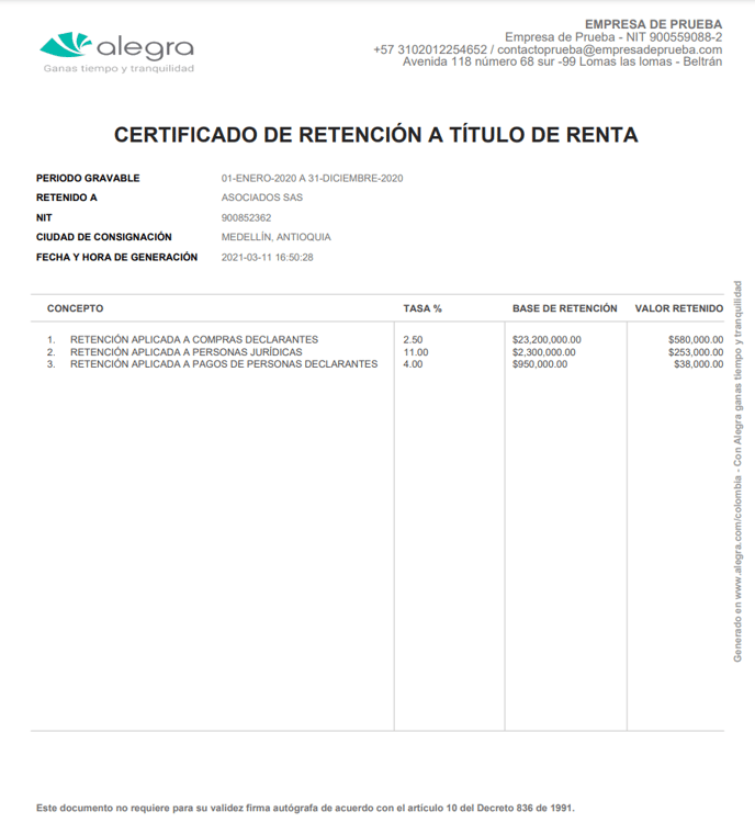 Certificado de retencion