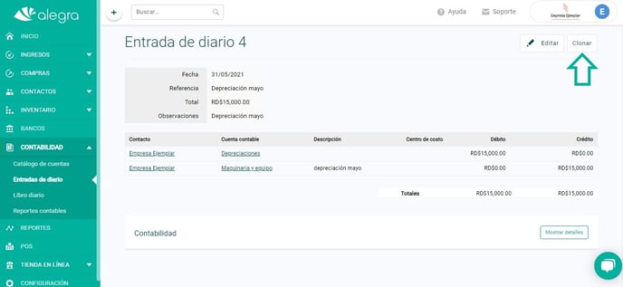 Clonar entrada de diario