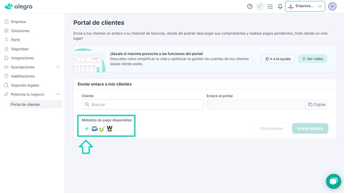 Configurar métodos de pago en el Portal Alegra COL