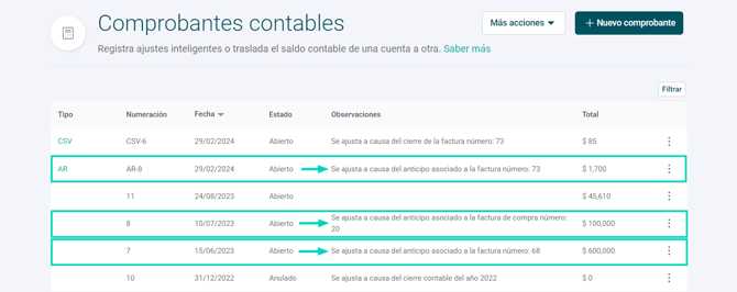 Contabilidad inteligente - COL - Anticipos