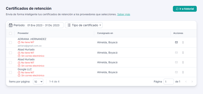 Contabilidad inteligente - COL - Certificados de retención