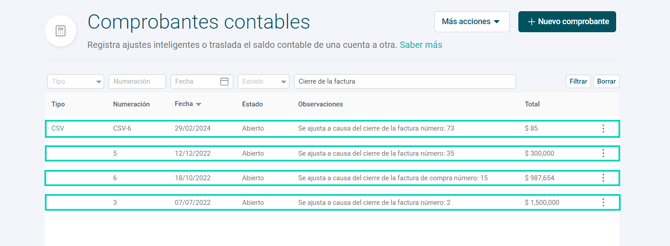 Contabilidad inteligente - COL - Cierres sin pago