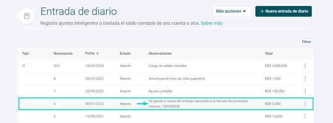Contabilidad inteligente - DOM - Anticipos