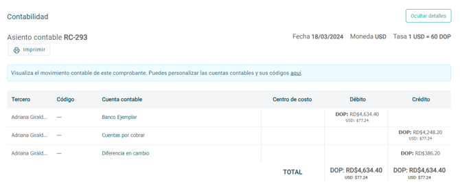 Contabilidad inteligente - DOM - Diferencia en cambio