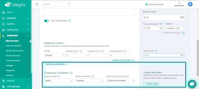 Contabilidad items
