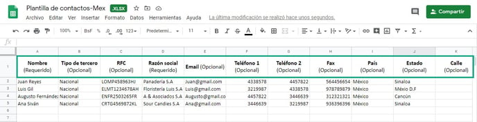 Contactos excel