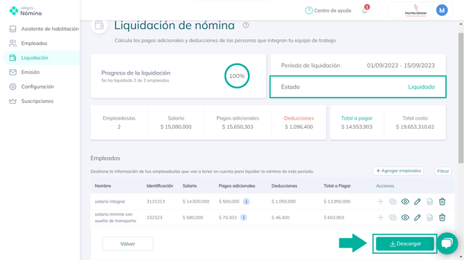 Descargar liquidación