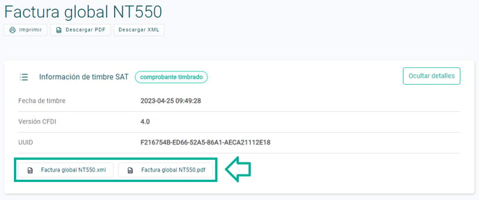 Detalle de factura global timbrada