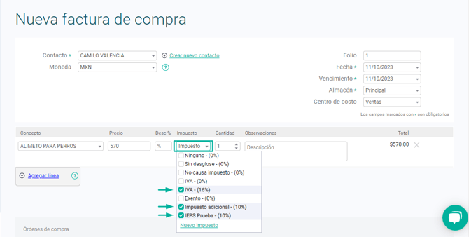 Factura de proveedor Multiples impuestos - MEX