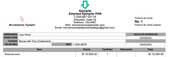 Nombre comercial en PDF Alegra Panamá