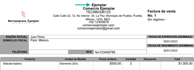 Nombre comercial en documentos Alegra México