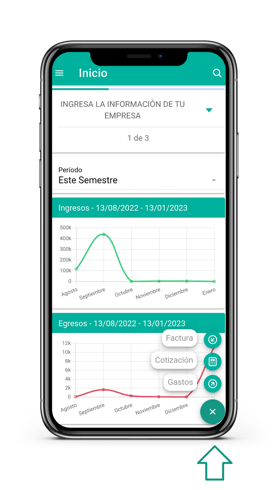 Opciones rápidas en el inicio de la app móvil de Alegra