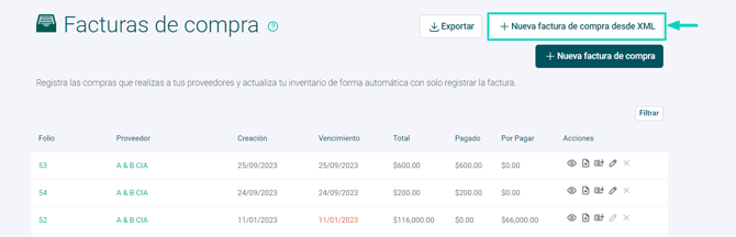 Registrar XML compras - MEX - 2