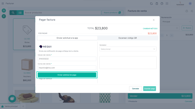 Wompi enviar solicitud a la app