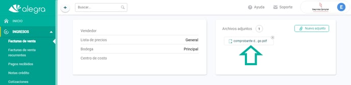 archivo adjunto en factura de venta