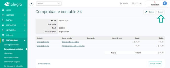 clonar comprobante contable