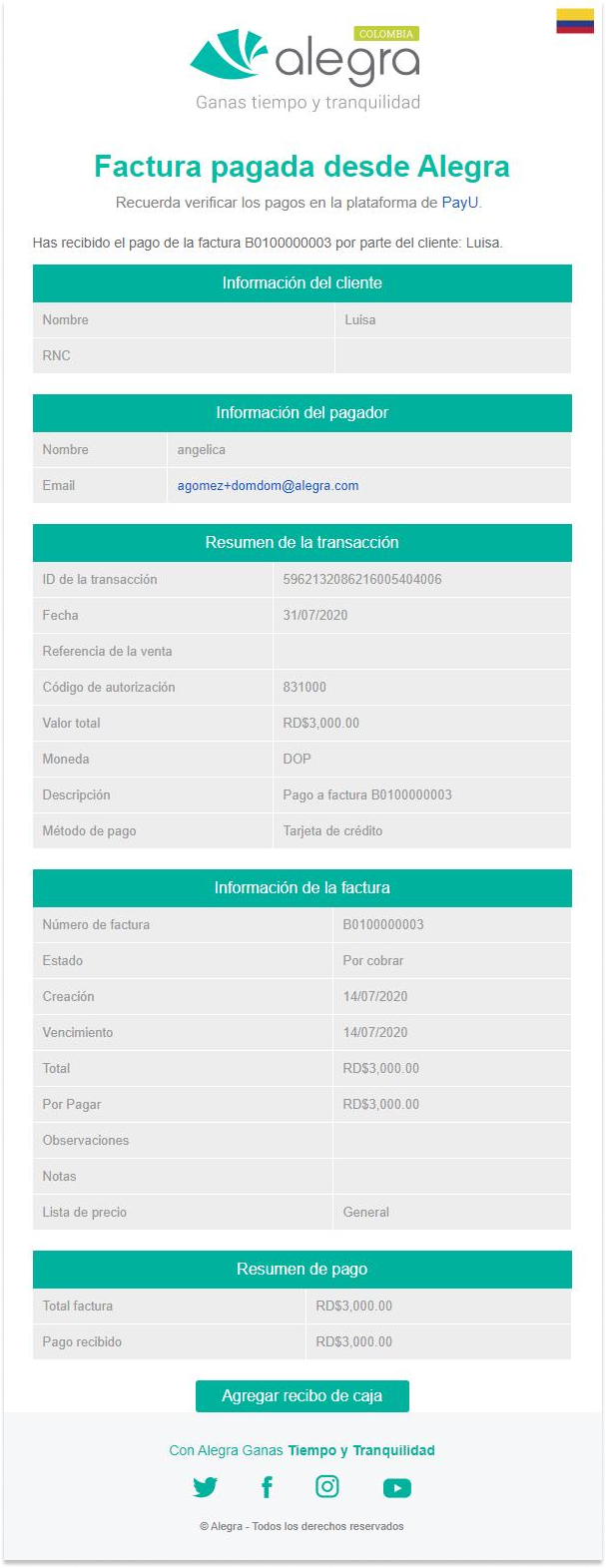 factura método de pago electrónico payu alegra col 1 1