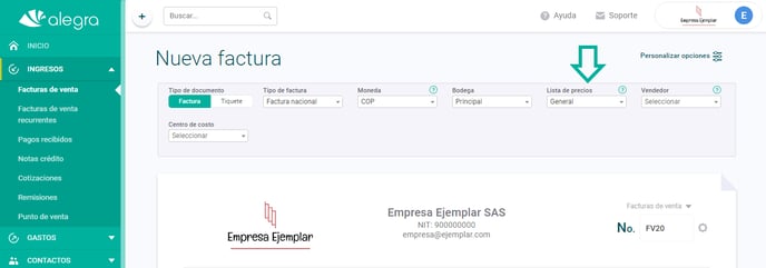 lista factura alegra ayuda