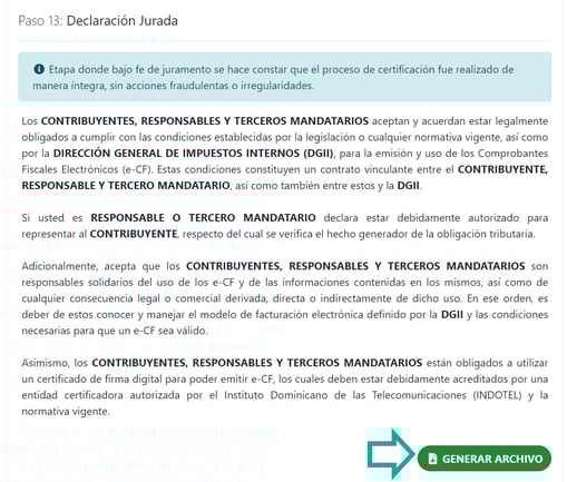 Generar archivo con la declaración jurada en la DGII