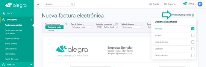 personalizar opciones fe alegra cri
