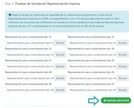 Enviar archivos con las pruebas de simulación de representación impresa a la DGII