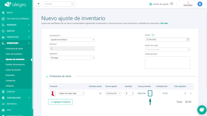 Ajuste de inventario ARG