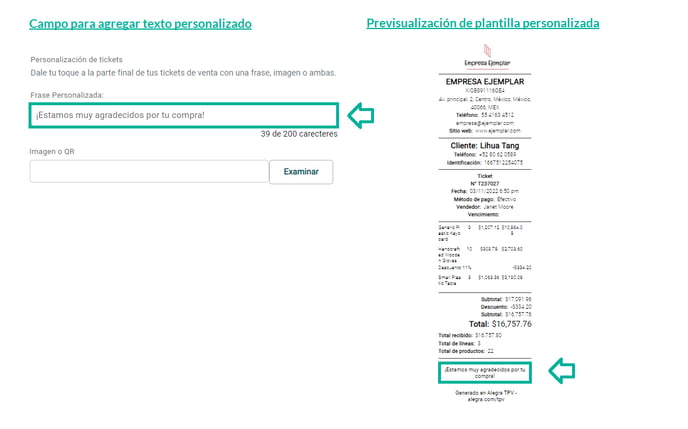 Campo de texto personalizado para plantilla POS
