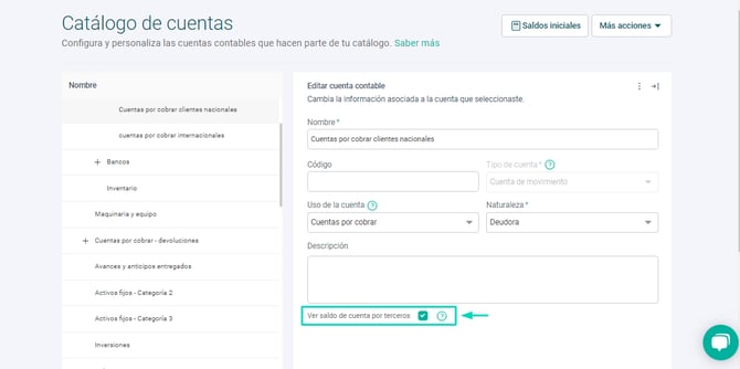 Catálogo de cuentas, función ver reporte por tercero - DOM