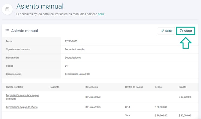 Clonar asiento manual