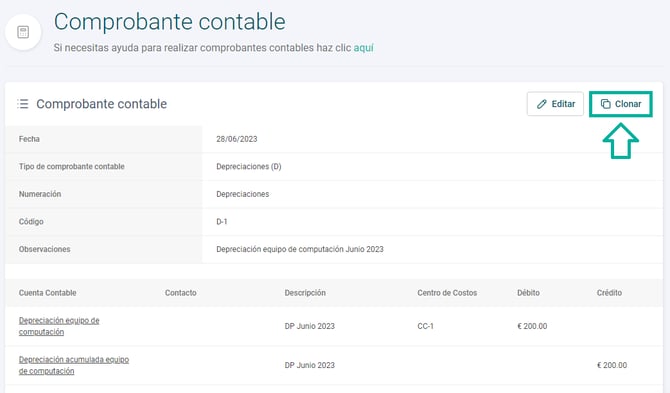 Clonar comprobantes contables Alegra España