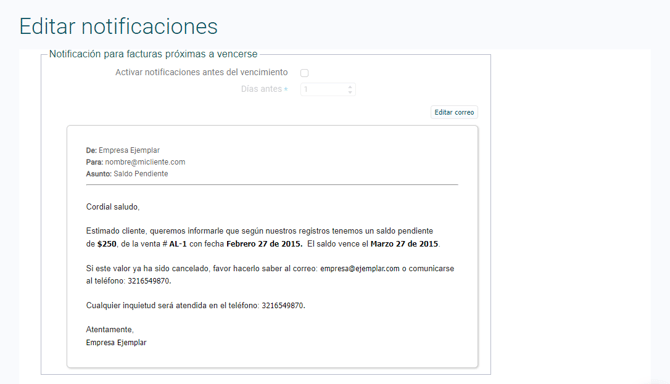 Contabilidad inteligente - COL - Notifica el vencimiento de facturas