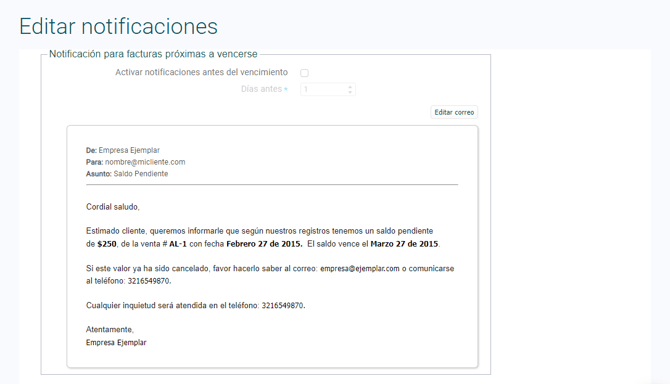 Contabilidad inteligente - COL - Notifica el vencimiento de facturas