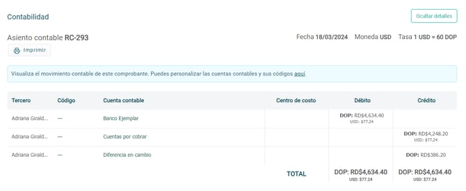 Contabilidad inteligente - DOM - Diferencia en cambio