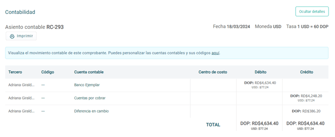 Contabilidad inteligente - DOM - Diferencia en cambio