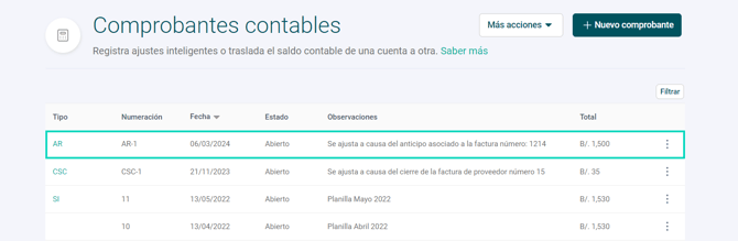 Contabilidad inteligente - PAN - Anticipos
