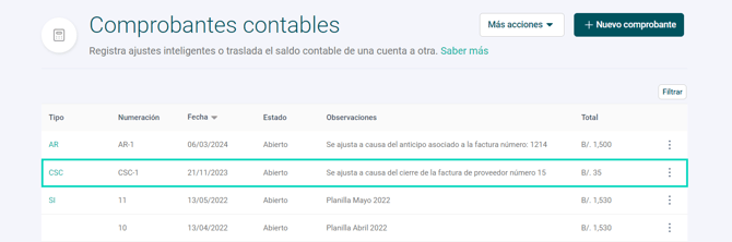 Contabilidad inteligente - PAN - Cierres sin pago