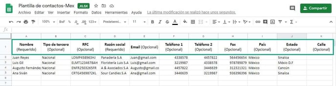 Contactos excel