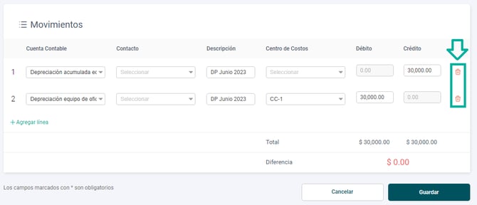 Eliminar movimientos contables Argentina