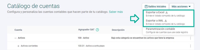 Exportar catálogo de cuentas contables en Alegra México