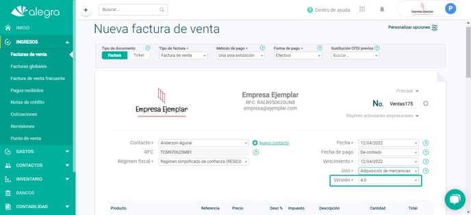 Factura 4.0 MEX