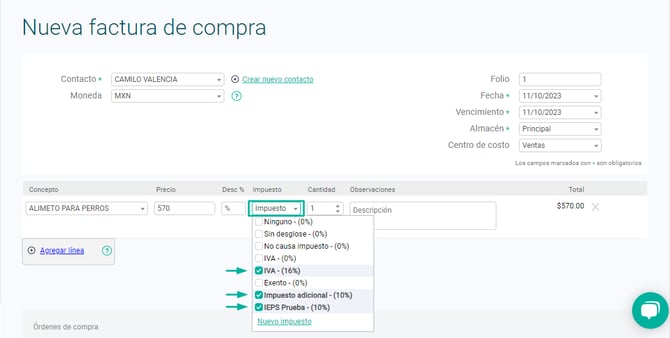 Factura de proveedor Multiples impuestos - MEX