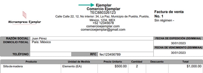 Nombre comercial en documentos Alegra México