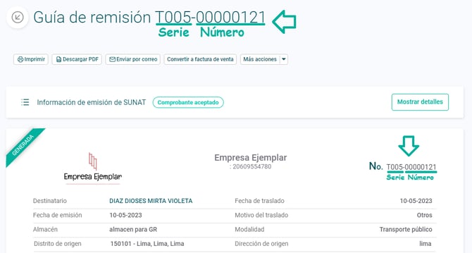 Numeración guía de remisión remitente electrónica